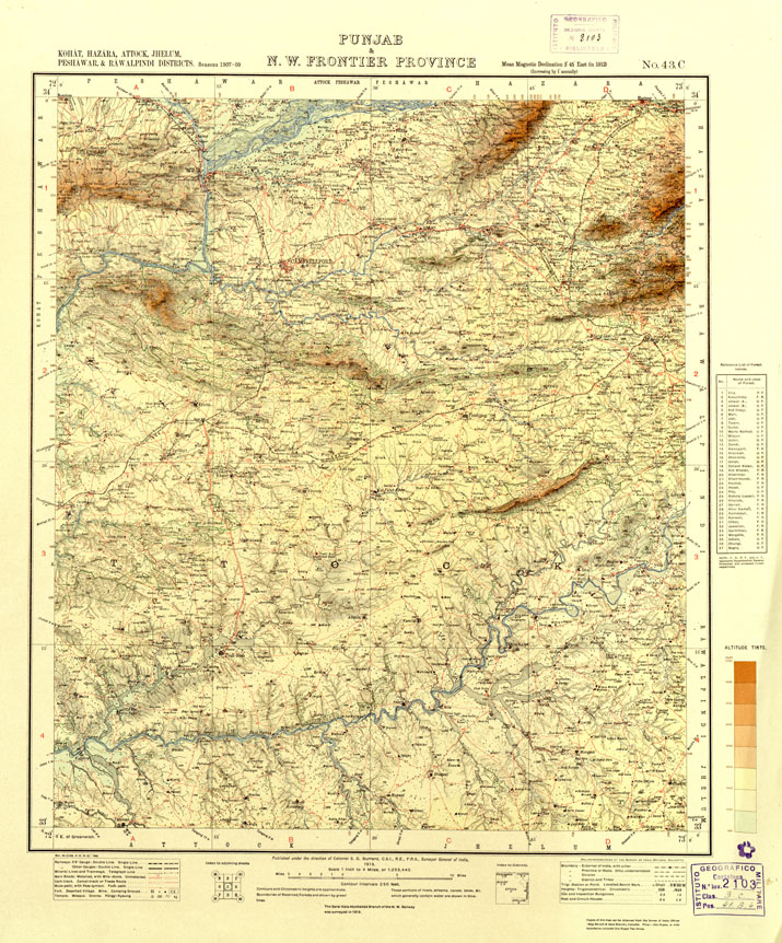 (N:16820) INDIA BRITANNICA - MAP OF INDIA - ANNI 1907-37-45 - PUNJAB & N.W. FRONTIER PROVINCE Foglio n. 43C (B0013943) Carte e stampe antiche: riproduzione a colori su carta (formato A1)