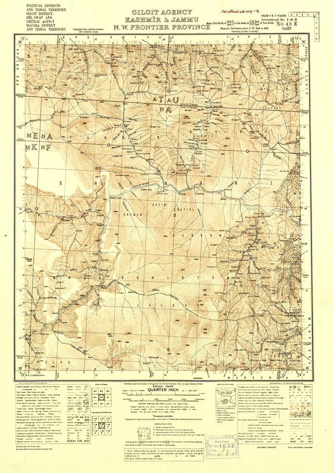 (N:16772) GILGIT AGENCY, KASHMIR & JAMMU N. W. FRONTIER PROVINCE - SAZIN F No.43.E (B0013945) Carte e stampe antiche: riproduzione a colori su carta (formato A1)