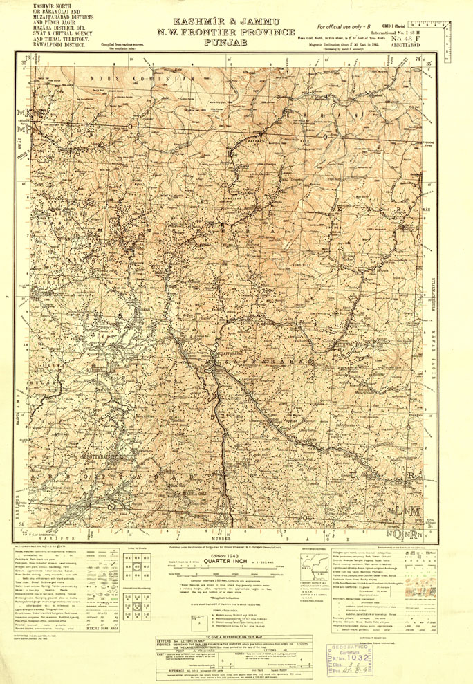 (N:16774) KASHMIR & JAMMU N. W. FRONTIER PROVINCE PUNJAB" - ABBOTTABAD F No.43.F (B0013946) Carte e stampe antiche: riproduzione a colori su carta (formato A1)