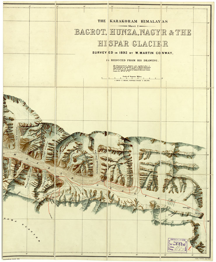 (N:16789) INDIA BRITANNICA -THE KARAKORAM HIMALAYAS - BAGROT, HUNZA, NAGYR & THE HISPAR GLACIER F1 Parte 2 (B0013956) Carte e stampe antiche: riproduzione a colori su carta (formato A1)