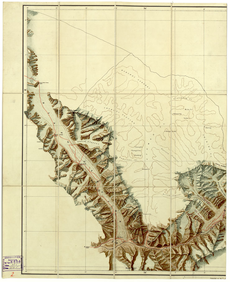(N:16791) INDIA BRITANNICA -THE KARAKORAM HIMALAYAS - THE BIAFO & BALTORO GLACIER F2 Parte 1 (B0013957) Carte e stampe antiche: riproduzione a colori su carta (formato A1)