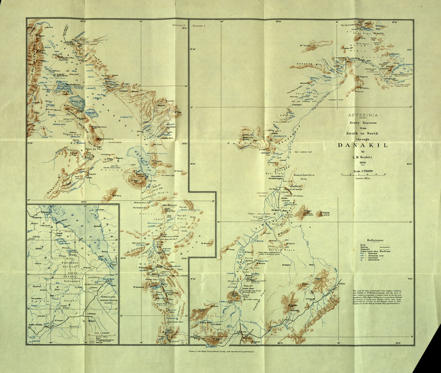 (N:16837) ABYSSINIA - ROUTE TRAVERSE FROM SOUTH TO NORTH THROUGH DANAKIL BY L.M. NESBITT. (B0014013) Carte e stampe antiche: riproduzione a colori su carta (formato A1)