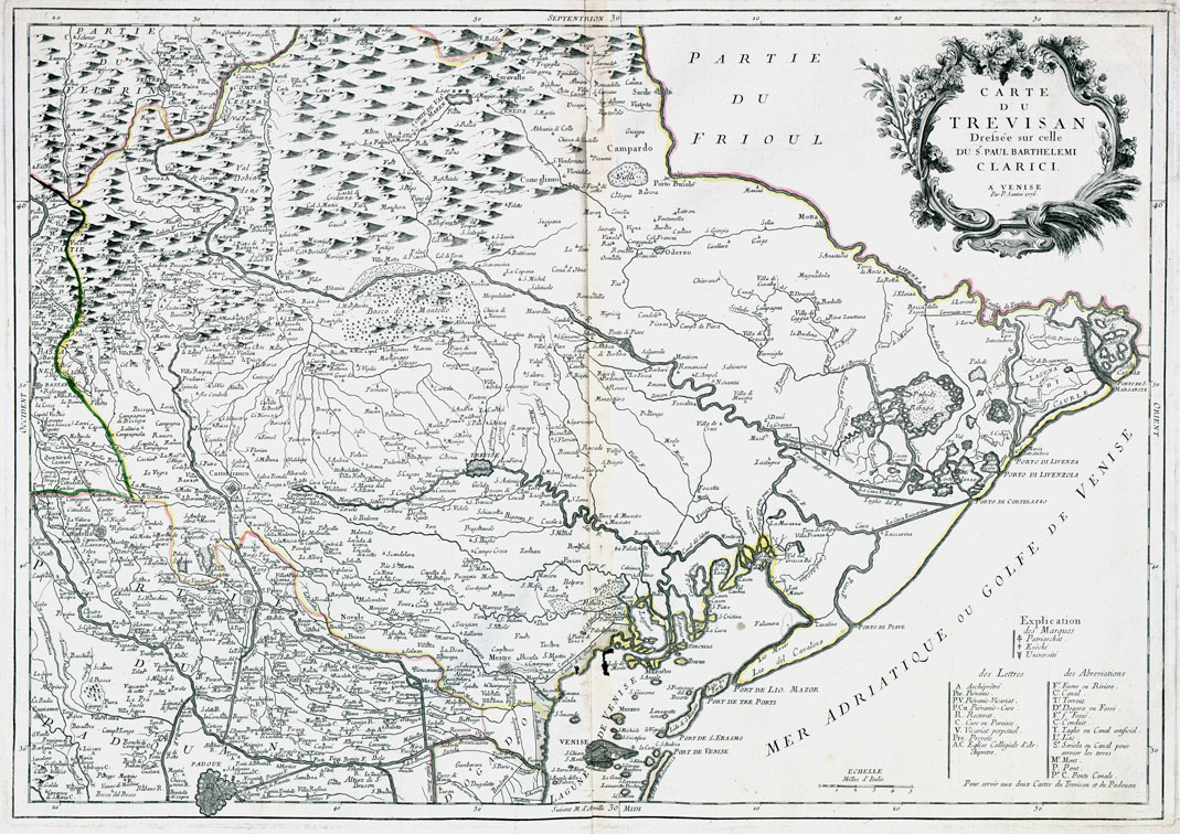 (N:1006) CARTE DI GEOGRAFIA-ATLANTE DEL SANTINI - Foglio 11-CARTE DU TREVISAN DRESSEE SUR CELLE DU S. PAUL BERTHELEMI CLARICI. A VENISE, 1776. P. SANTINI (B0014039) Carte e stampe antiche: riproduzione a colori su carta (formato A1)