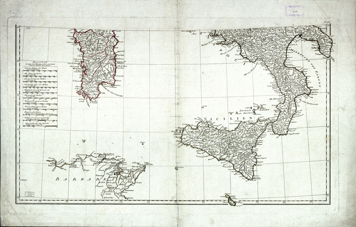 (N:1015) KARTE VON ITALIEN VERFASST VON HERRN D'ANVILLE NEU HERANS GEGEBEN VON HERRN F.A. SCHRCEMBL 1788 (CARTA D'ITALIA COMPILATA DAL SIG. D'ANVILLE, NUOVAMENTE EDITA DAL SIG. F.A. SCHRAEMBL, 1788). (Foglio sud). (B0014048) Carte e stampe antiche: riproduzione a colori su carta (formato A1)