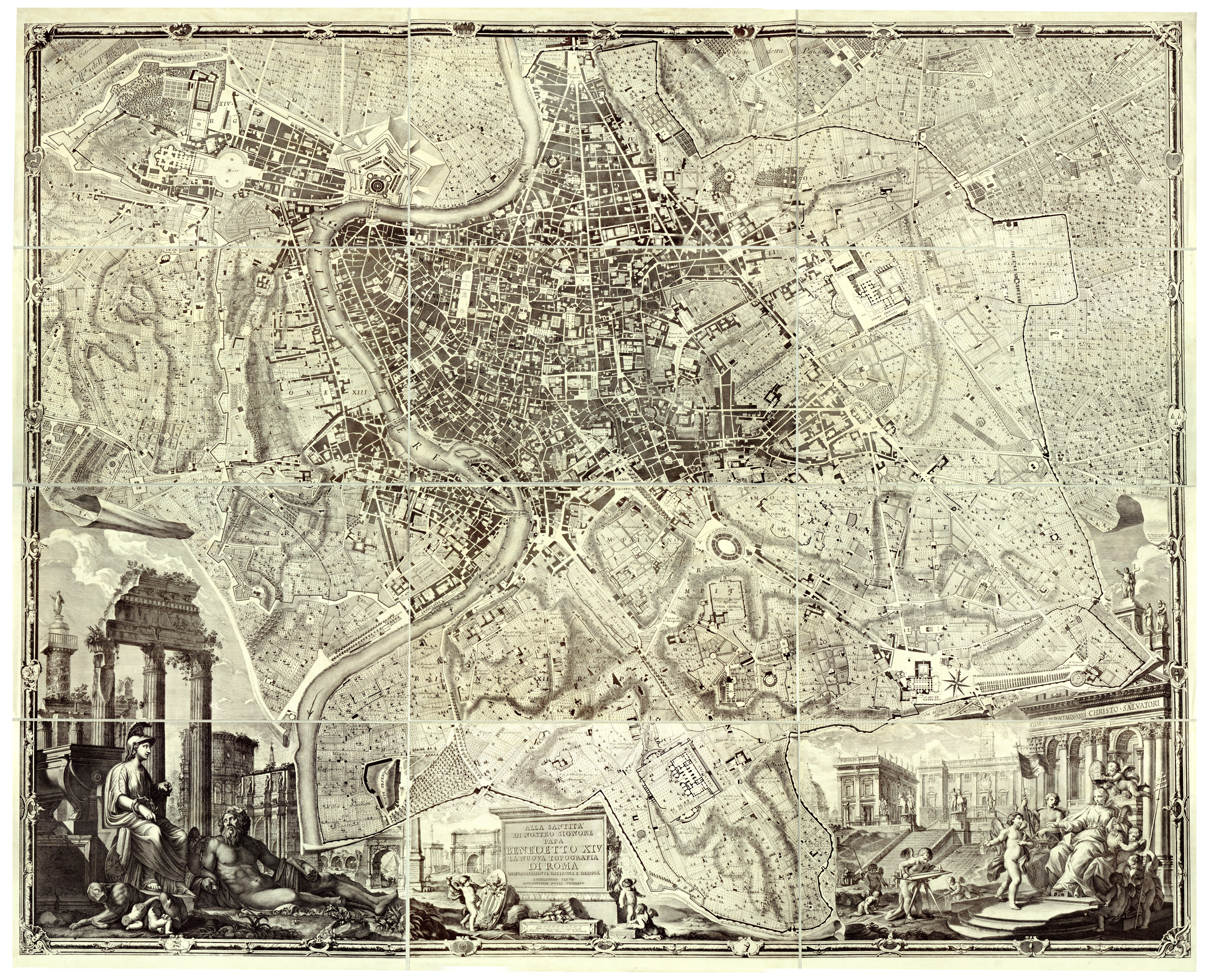(N:36750) RIPRODUZIONE DEL 1932 DELLA  PIANTA DI ROMA  AL TEMPO DI BENEDETTO XIV DI GIAMBATTISTA NOLLI (B0014075) Carte e stampe antiche: riproduzione a colori su carta (formato A1)