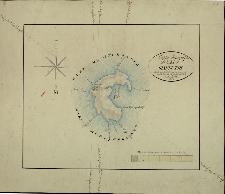 (N:16870) MAPPA TOPOGRAFICA DELL'ISOLA DI GIANNUTRI. (B0014084) Carte e stampe antiche: riproduzione a colori su carta (formato A1)