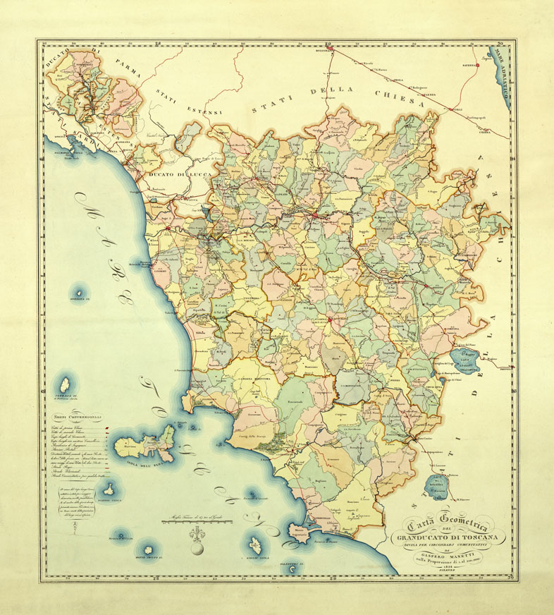 (N:16850) CARTA GEOMETRICA DEL GRANDUCATO DI TOSCANA DI GASPERO MANETTI (B0014099) Carte e stampe antiche: riproduzione a colori su carta (formato A1)
