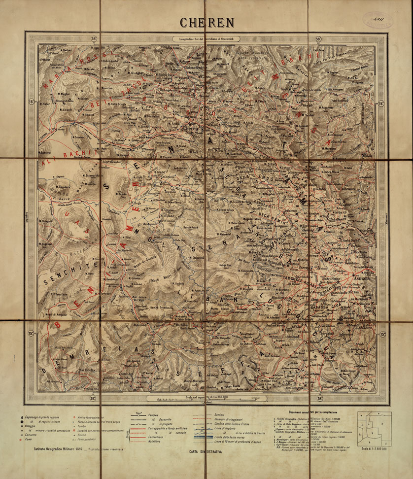 (N:16675) CARTA DELLA COLONIA ERITREA IN 8 FOGLI - Foglio 3 CHEREN (B0014128) Carte e stampe antiche: riproduzione a colori su carta (formato A1)