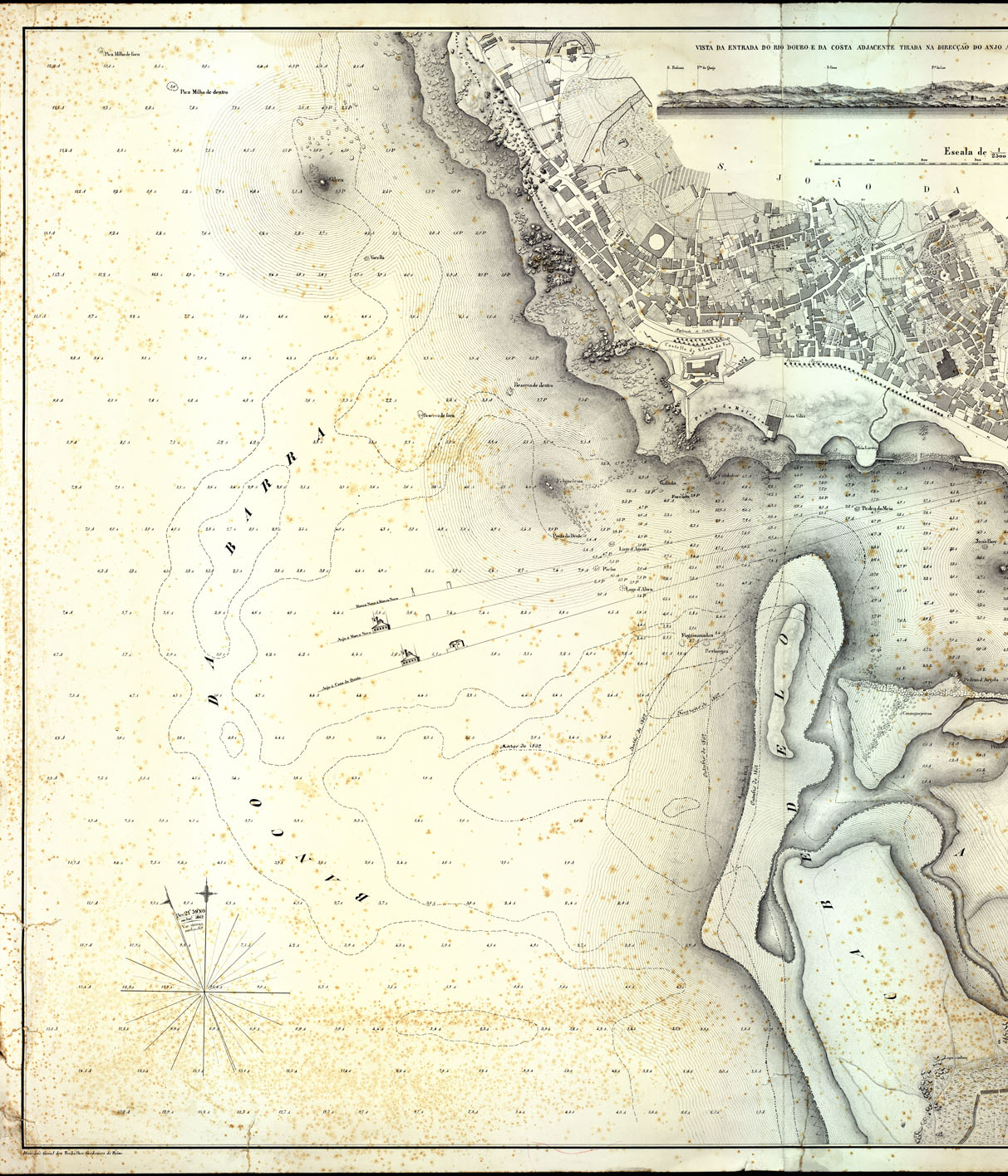 (N:16934) PLANO HYDROGRAPHICO DA BARRA DO PORTO (B0014183, B0014184) Carte e stampe antiche: riproduzione a colori su carta (formato A1)