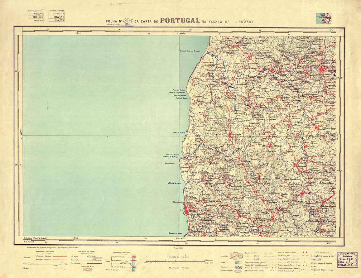 (N:17782) CARTA DE PORTUGAL - Foglio 30-c (B0014524) Carte e stampe antiche: riproduzione a colori su carta (formato A1)