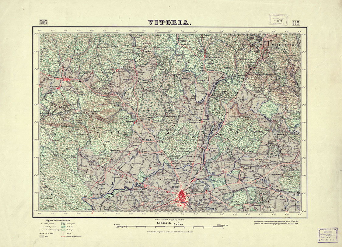 (N:18118) MAPA TOPOGRAFICO DE ESPANA - Vitoria - Foglio 112 (B0014577) Carte e stampe antiche: riproduzione a colori su carta (formato A1)