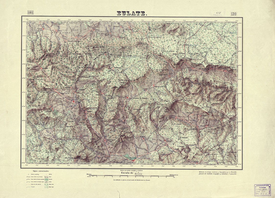 (N:18136) MAPA TOPOGRAFICO DE ESPANA - Eulate - Foglio 139 (B0014595) Carte e stampe antiche: riproduzione a colori su carta (formato A1)