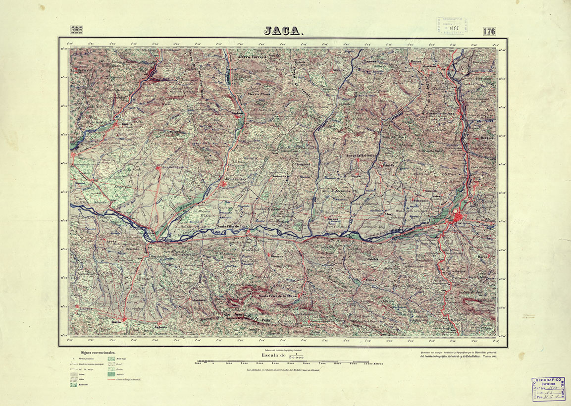 (N:18013) MAPA TOPOGRAFICO DE ESPANA - Jaca - Foglio 176 (B0014626) Carte e stampe antiche: riproduzione a colori su carta (formato A1)