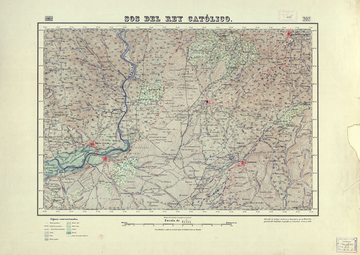 (N:18172) MAPA TOPOGRAFICO DE ESPANA - Sos del Rey Catolico - Foglio 207 (B0014651) Carte e stampe antiche: riproduzione a colori su carta (formato A1)