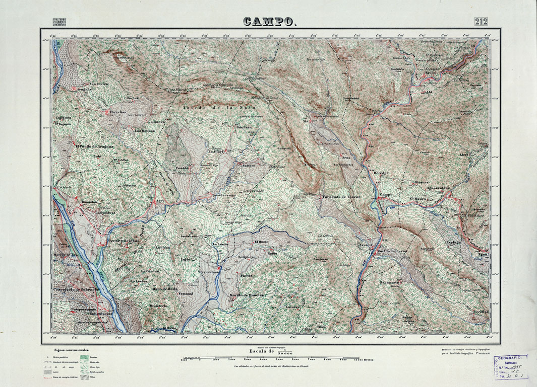 (N:18180) MAPA TOPOGRAFICO DE ESPANA - Campo - Foglio 212 (B0014657) Carte e stampe antiche: riproduzione a colori su carta (formato A1)