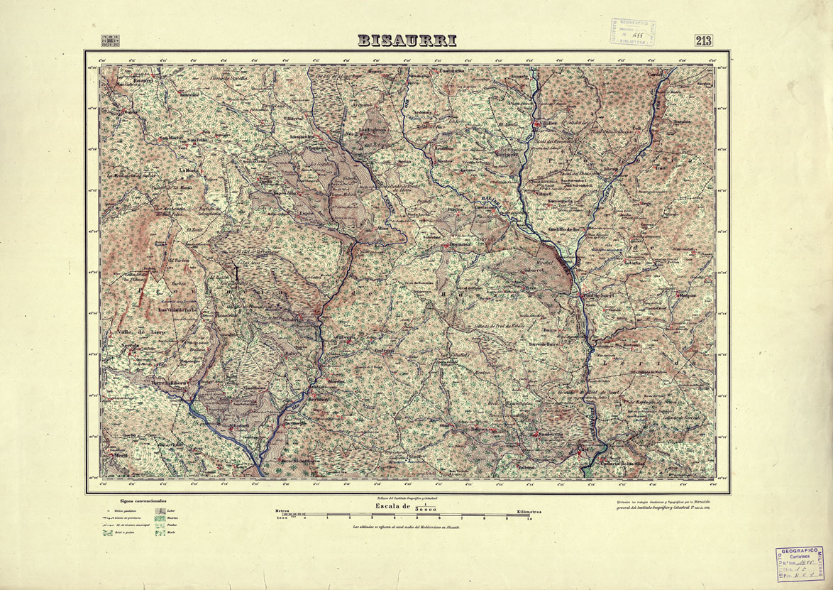 (N:18181) MAPA TOPOGRAFICO DE ESPANA - Bisaurri - Foglio 213 (B0014658) Carte e stampe antiche: riproduzione a colori su carta (formato A1)