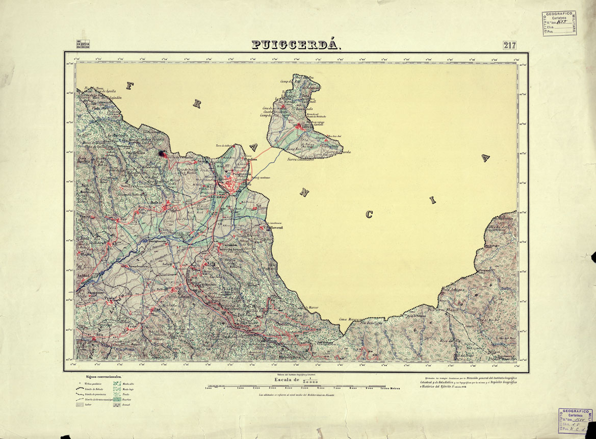 (N:18185) MAPA TOPOGRAFICO DE ESPANA - Puigcerda' - Foglio 217 (B0014662) Carte e stampe antiche: riproduzione a colori su carta (formato A1)