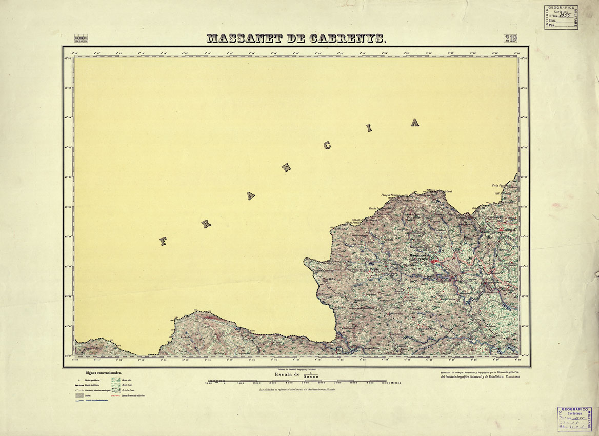 (N:18187) MAPA TOPOGRAFICO DE ESPANA - Massanet de Cabrenys - Foglio 219 (B0014664) Carte e stampe antiche: riproduzione a colori su carta (formato A1)