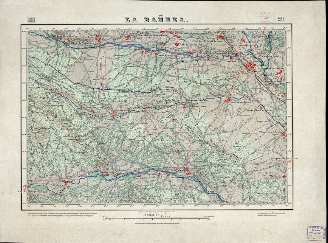 (N:18197) MAPA TOPOGRAFICO DE ESPANA - La Baneza - Foglio 231 (B0014668) Carte e stampe antiche: riproduzione a colori su carta (formato A1)