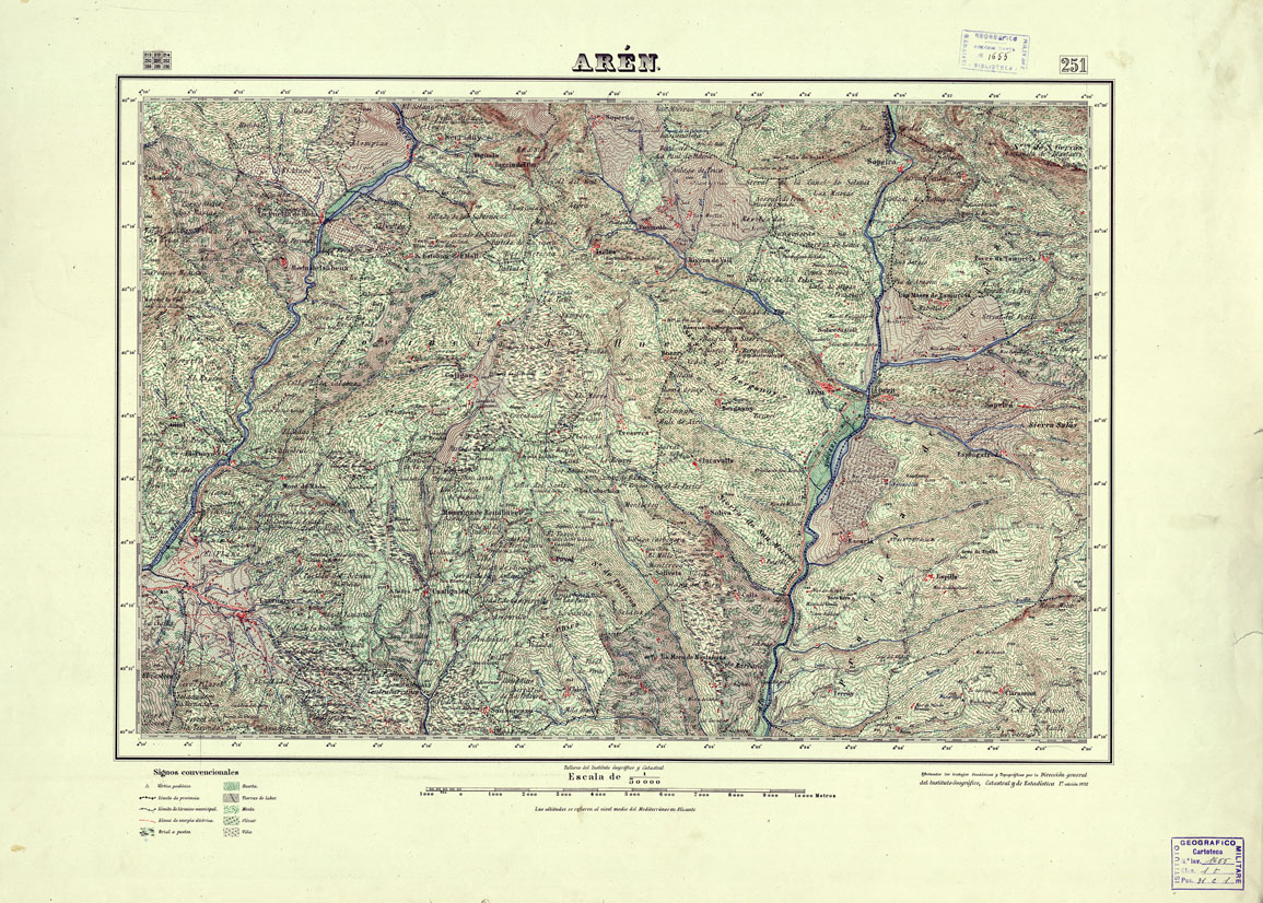 (N:18241) MAPA TOPOGRAFICO DE ESPANA - Aren - Foglio 251 (B0014687) Carte e stampe antiche: riproduzione a colori su carta (formato A1)