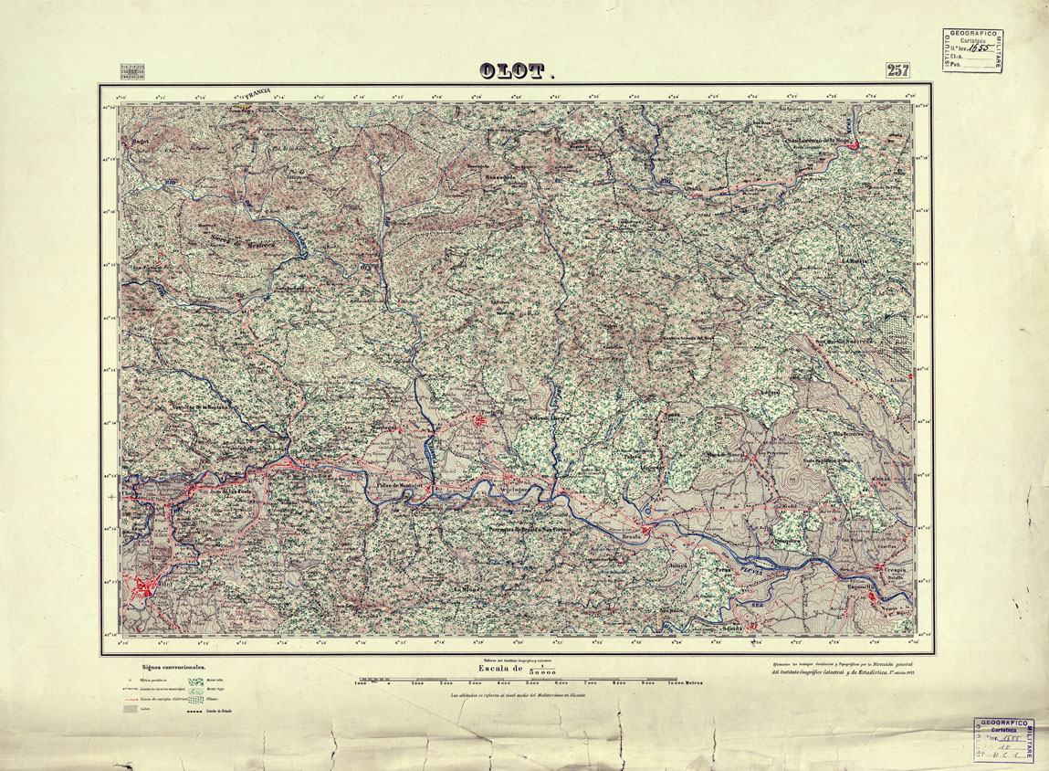 (N:18247) MAPA TOPOGRAFICO DE ESPANA - Olot - Foglio 257 (B0014693) Carte e stampe antiche: riproduzione a colori su carta (formato A1)