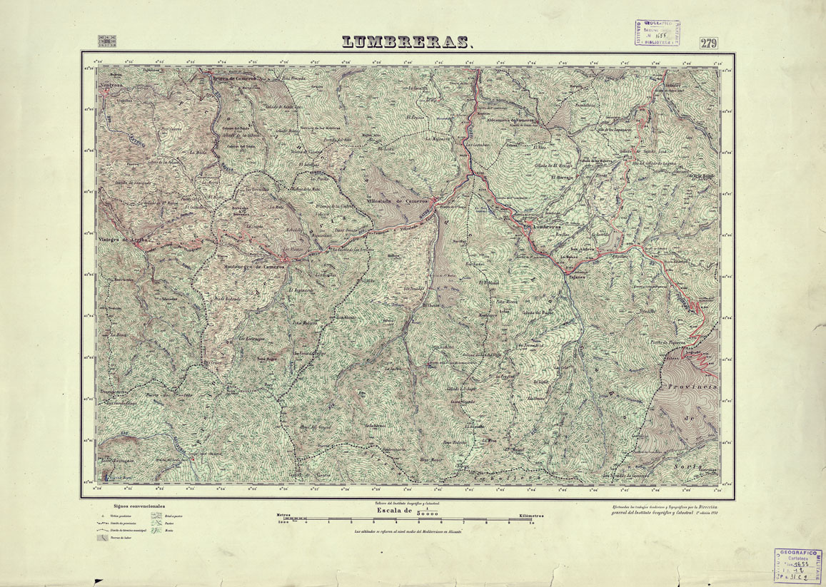 (N:18260) MAPA TOPOGRAFICO DE ESPANA - Lumbreras - Foglio 279 (B0014706) Carte e stampe antiche: riproduzione a colori su carta (formato A1)