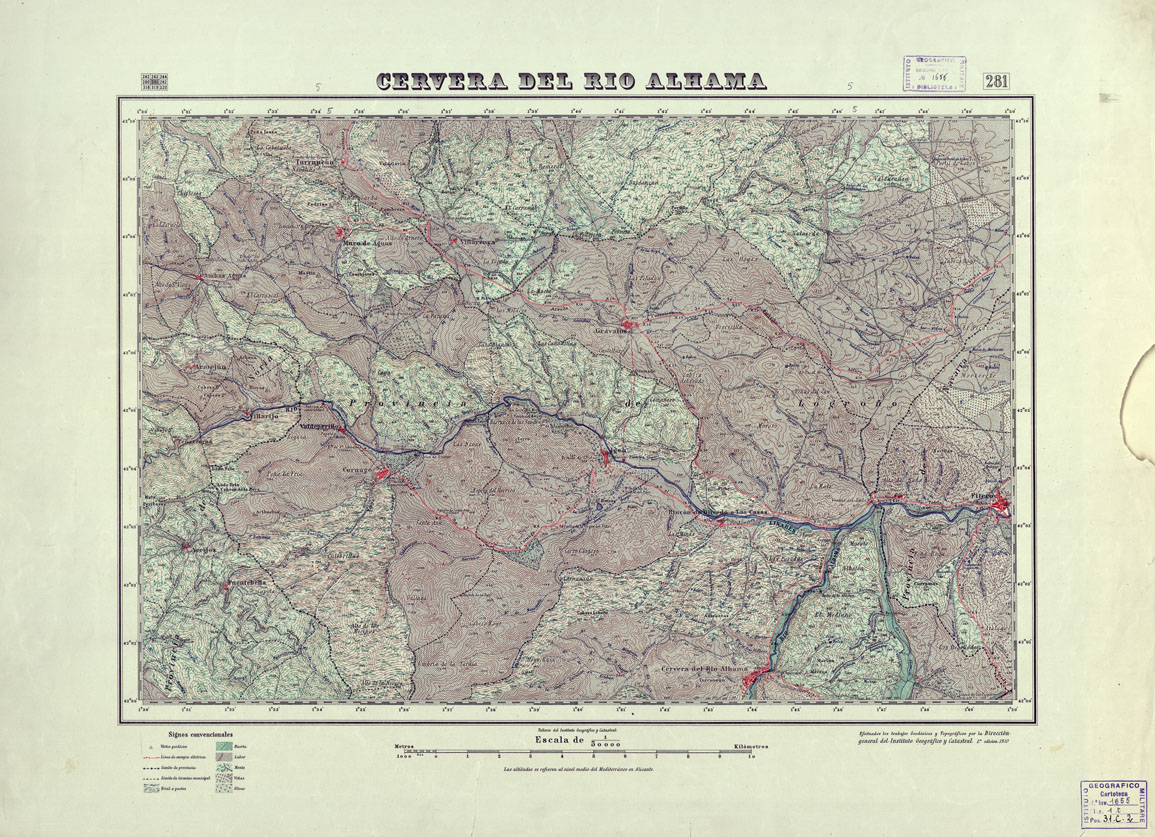 (N:18262) MAPA TOPOGRAFICO DE ESPANA - Cervera del Rio Alhama - Foglio 281 (B0014708) Carte e stampe antiche: riproduzione a colori su carta (formato A1)