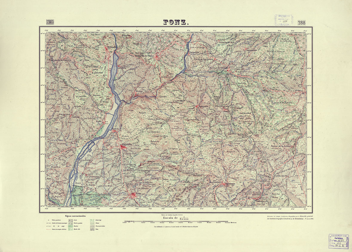(N:18269) MAPA TOPOGRAFICO DE ESPANA - Fonz - Foglio 288 (B0014715) Carte e stampe antiche: riproduzione a colori su carta (formato A1)
