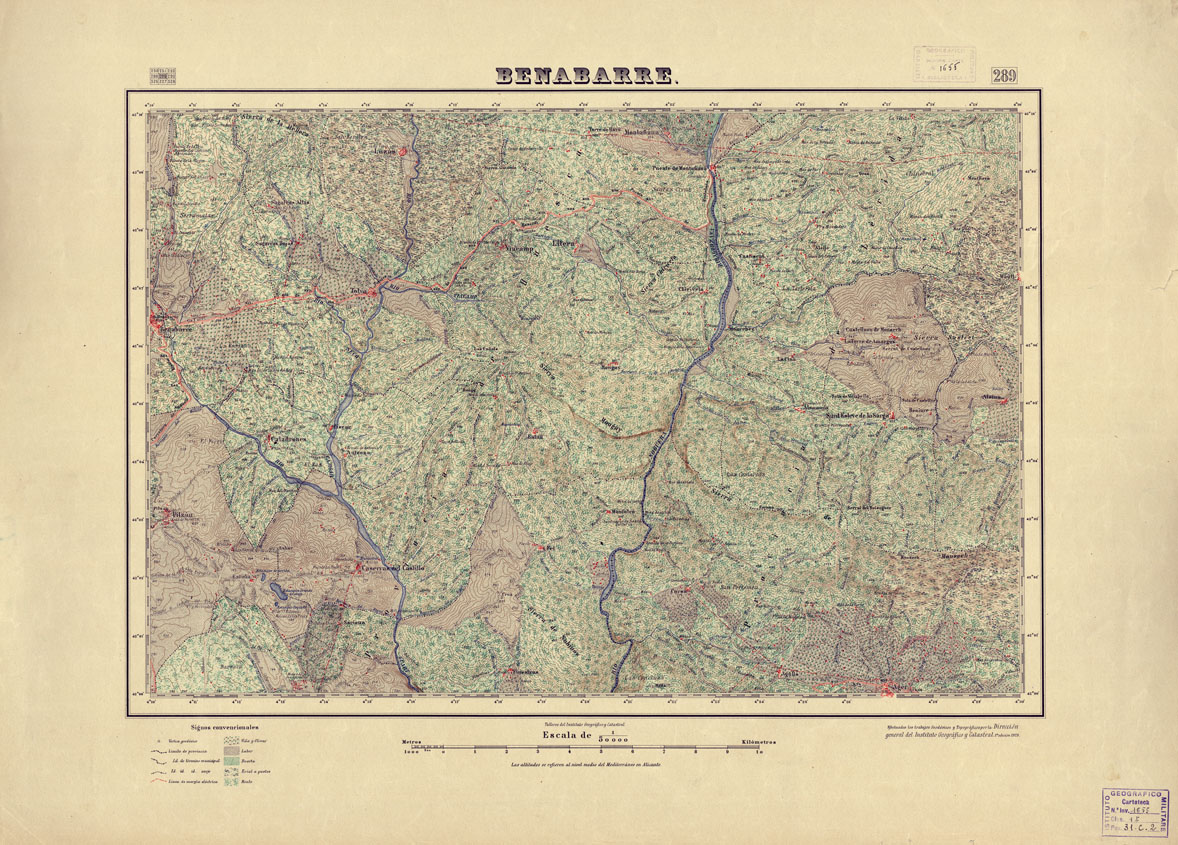 (N:18270) MAPA TOPOGRAFICO DE ESPANA - Benabarre - Foglio 289 (B0014716) Carte e stampe antiche: riproduzione a colori su carta (formato A1)
