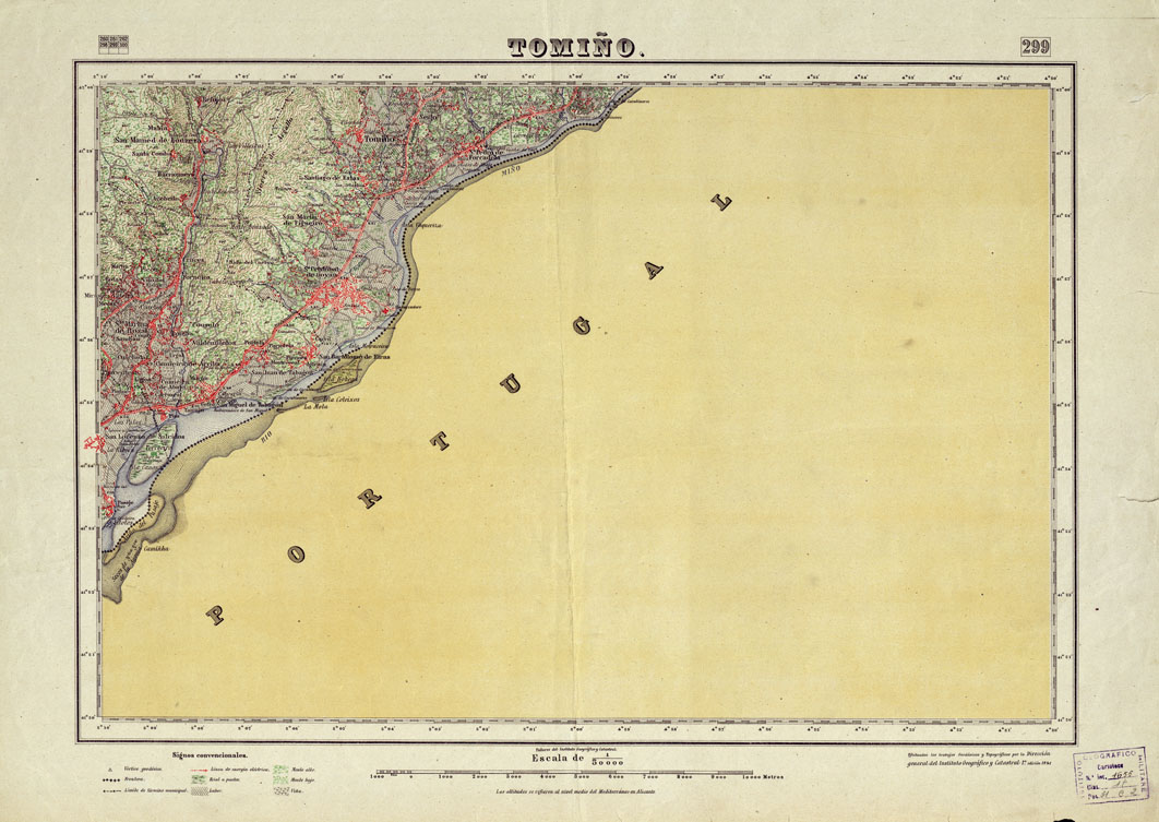(N:18279) MAPA TOPOGRAFICO DE ESPANA - Tomini - Foglio 299 (B0014725) Carte e stampe antiche: riproduzione a colori su carta (formato A1)