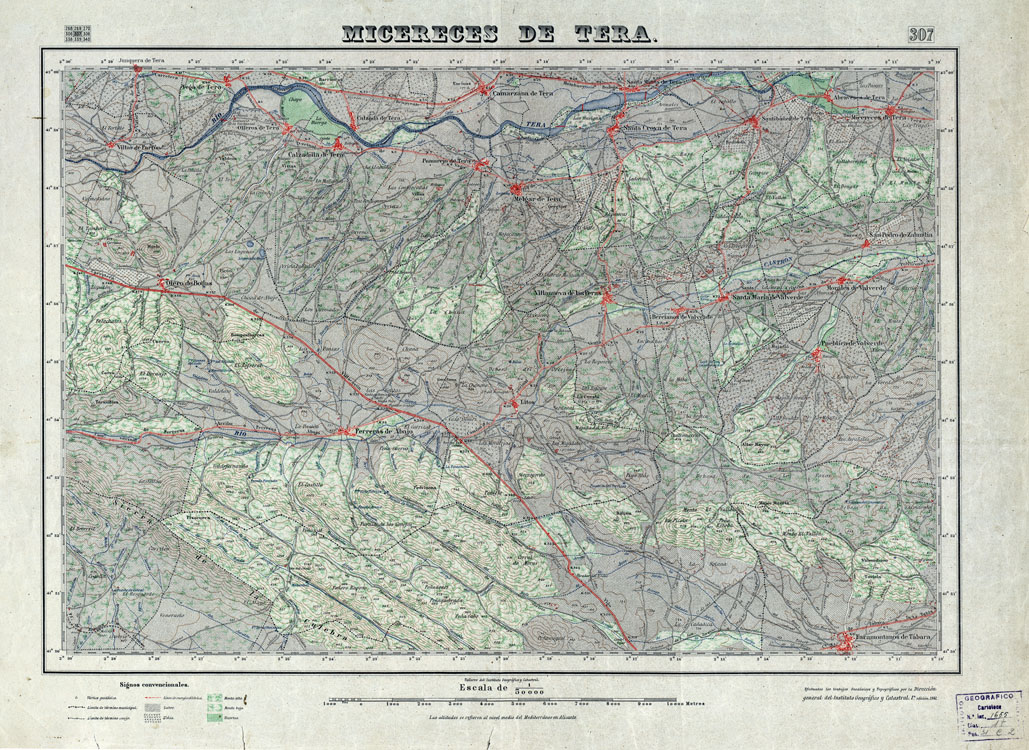 (N:18284) MAPA TOPOGRAFICO DE ESPANA - Micereces de Tera - Foglio 307 (B0014730) Carte e stampe antiche: riproduzione a colori su carta (formato A1)