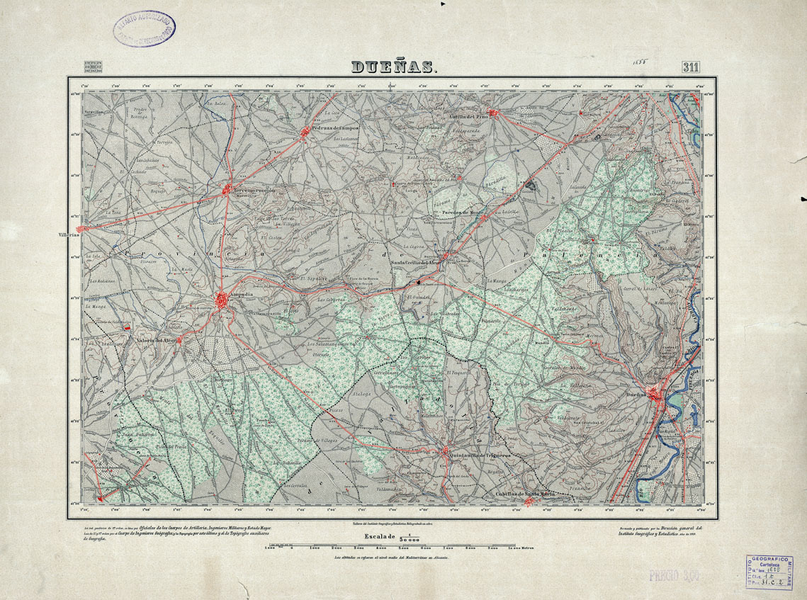 (N:18288) MAPA TOPOGRAFICO DE ESPANA - Duenas - Foglio 311 (B0014734) Carte e stampe antiche: riproduzione a colori su carta (formato A1)
