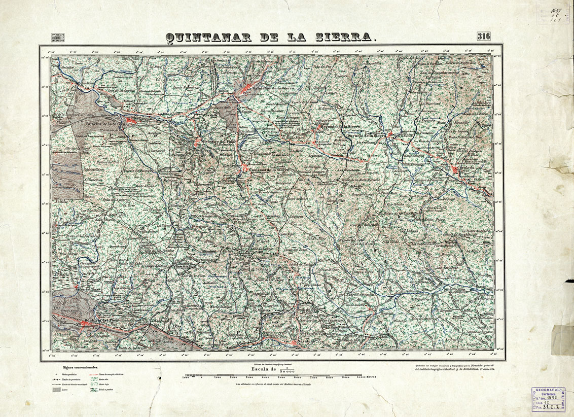 (N:18293) MAPA TOPOGRAFICO DE ESPANA - Quintanar de la Sierra - Foglio 316 (B0014739) Carte e stampe antiche: riproduzione a colori su carta (formato A1)