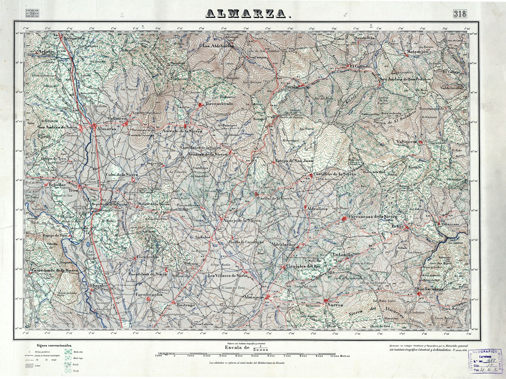(N:18295) MAPA TOPOGRAFICO DE ESPANA - Almarza - Foglio 318 (B0014741) Carte e stampe antiche: riproduzione a colori su carta (formato A1)