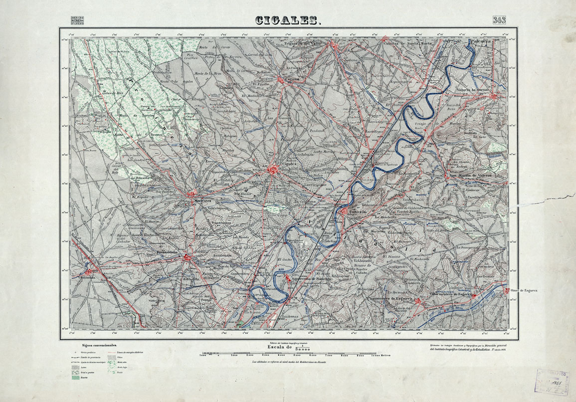 (N:18318) MAPA TOPOGRAFICO DE ESPANA - Cigales - Foglio 343 (B0014764) Carte e stampe antiche: riproduzione a colori su carta (formato A1)