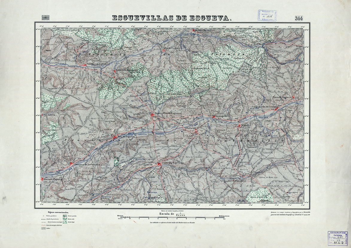 (N:18319) MAPA TOPOGRAFICO DE ESPANA - Esguevillas de Esgueva - Foglio 344 (B0014765) Carte e stampe antiche: riproduzione a colori su carta (formato A1)