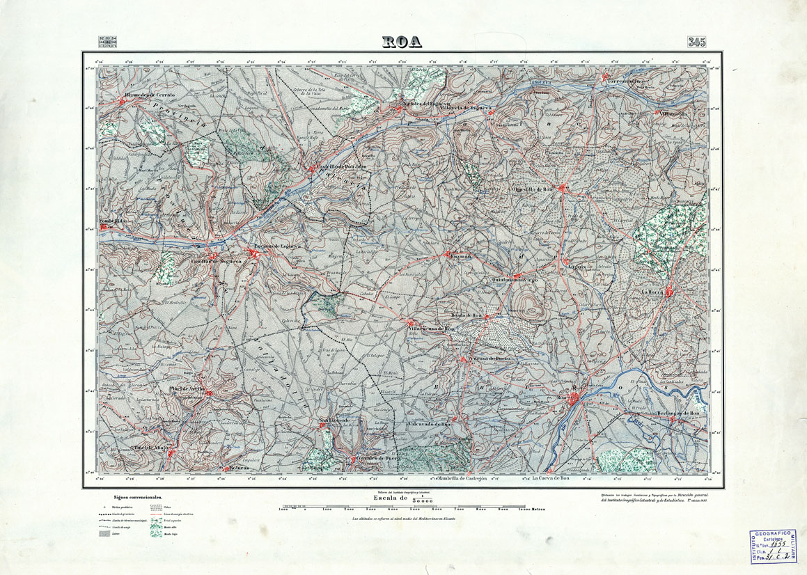 (N:18320) MAPA TOPOGRAFICO DE ESPANA - Roa - Foglio 345 (B0014766) Carte e stampe antiche: riproduzione a colori su carta (formato A1)