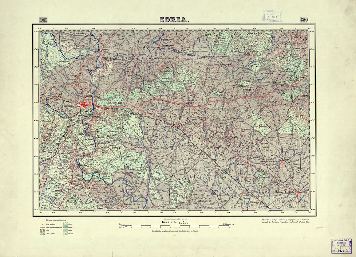 (N:18325) MAPA TOPOGRAFICO DE ESPANA - Soria - Foglio 350 (B0014771) Carte e stampe antiche: riproduzione a colori su carta (formato A1)