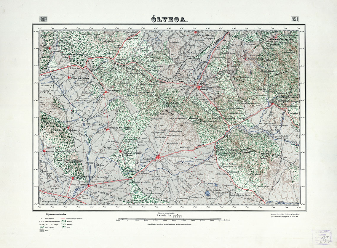 (N:18326) MAPA TOPOGRAFICO DE ESPANA - Olvega - Foglio 351 (B0014772) Carte e stampe antiche: riproduzione a colori su carta (formato A1)
