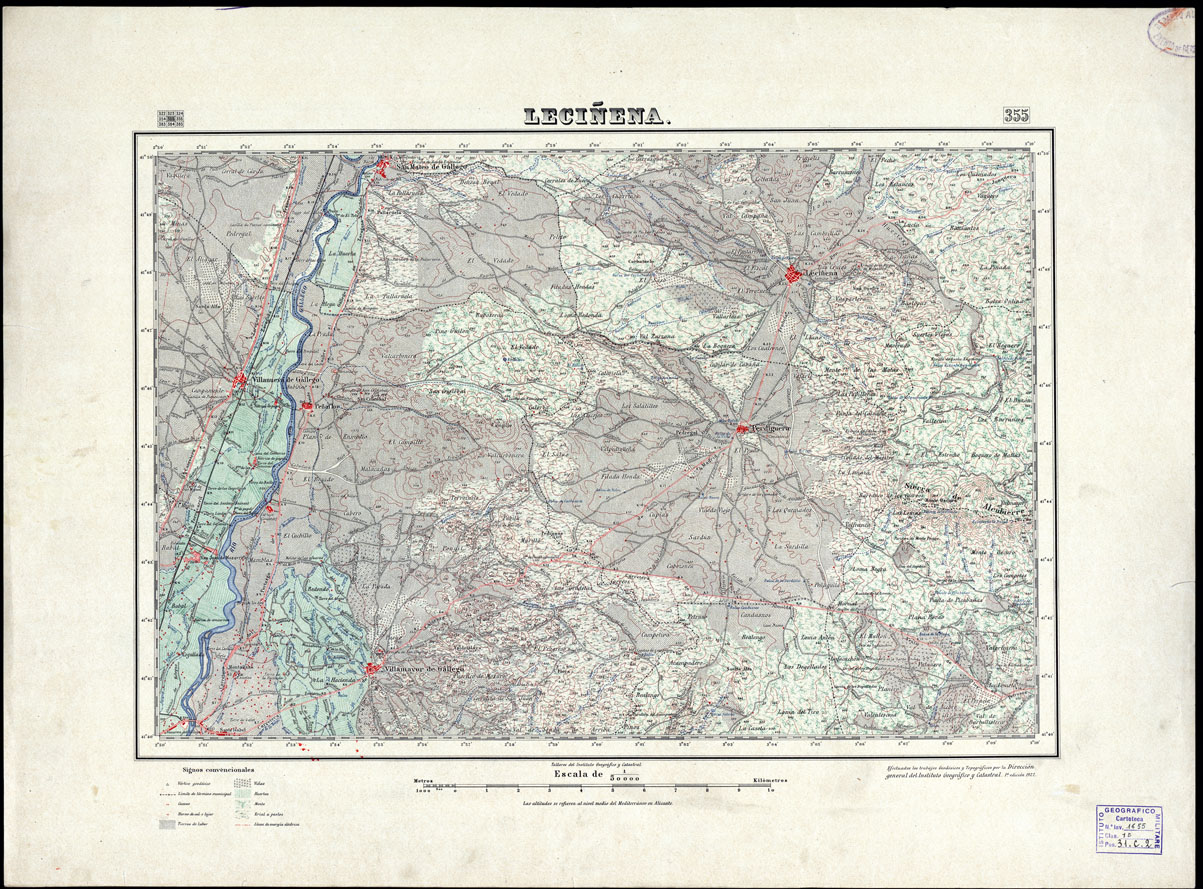 (N:18330) MAPA TOPOGRAFICO DE ESPANA - Lecinena - Foglio 355 (B0014776) Carte e stampe antiche: riproduzione a colori su carta (formato A1)