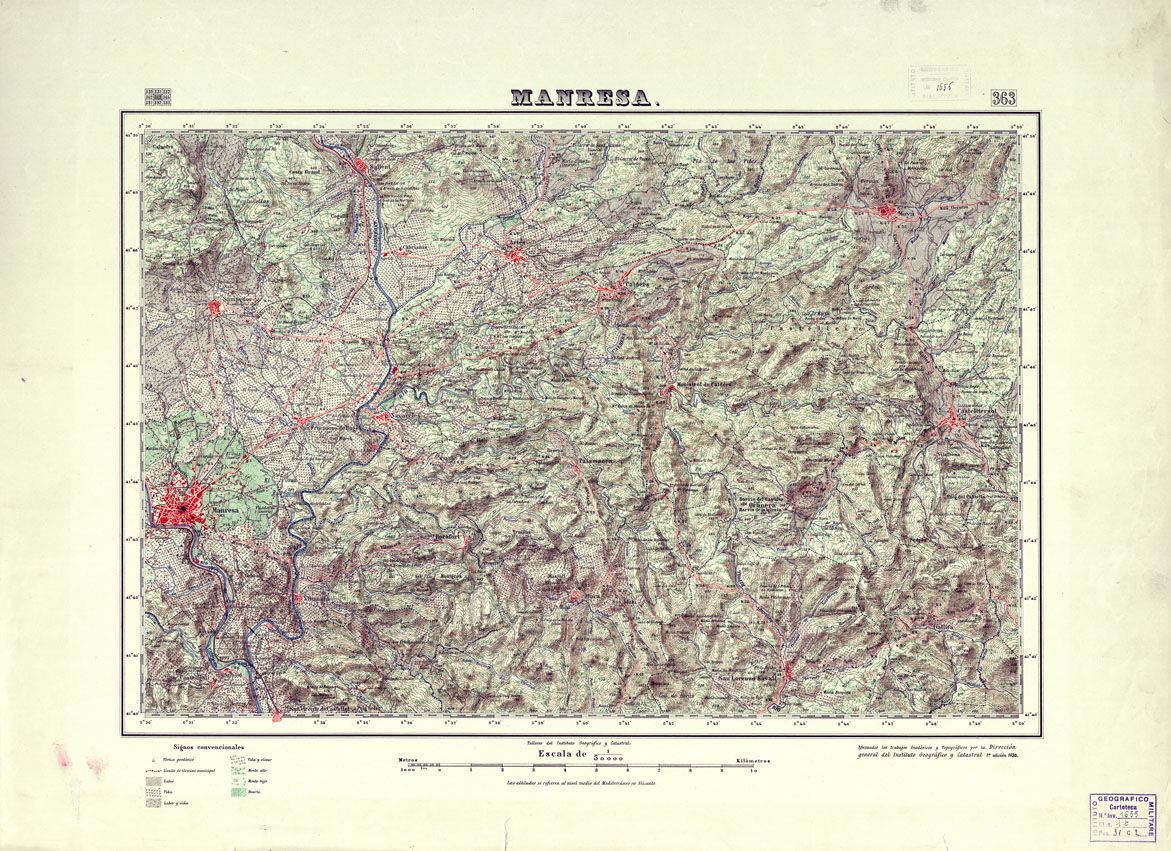 (N:18338) MAPA TOPOGRAFICO DE ESPANA - Manresa - Foglio 363 (B0014784) Carte e stampe antiche: riproduzione a colori su carta (formato A1)
