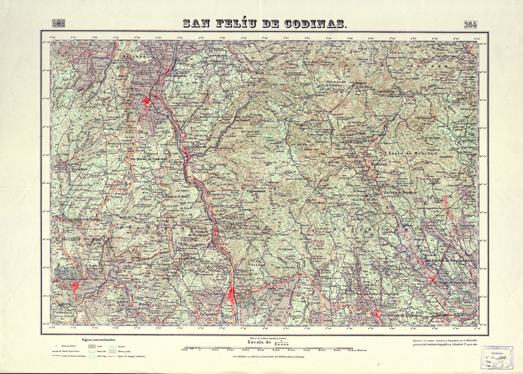 (N:18339) MAPA TOPOGRAFICO DE ESPANA - San Feliu de Codinas - Foglio 364 (B0014785) Carte e stampe antiche: riproduzione a colori su carta (formato A1)