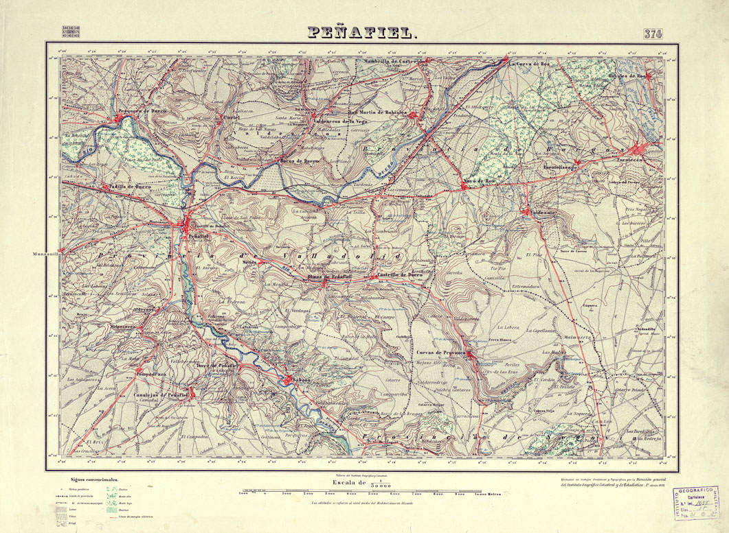 (N:18346) MAPA TOPOGRAFICO DE ESPANA - Penafiel - Foglio 374 (B0014792) Carte e stampe antiche: riproduzione a colori su carta (formato A1)