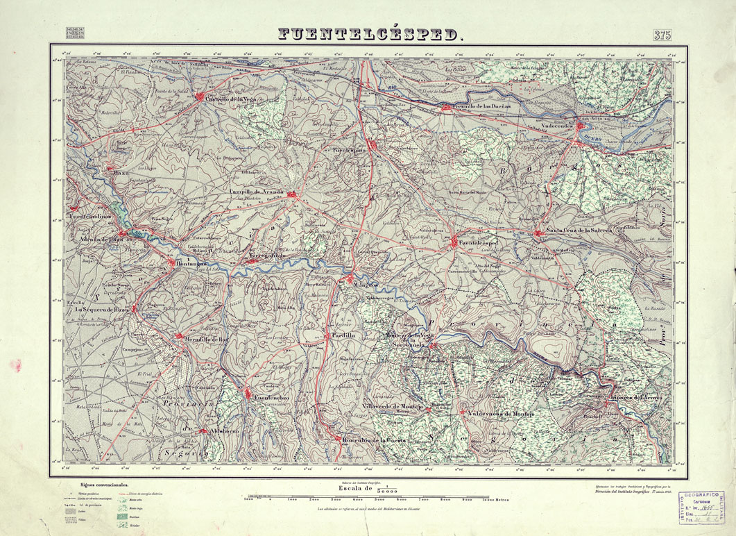 (N:18347) MAPA TOPOGRAFICO DE ESPANA - Fuentelcesped - Foglio 375 (B0014793) Carte e stampe antiche: riproduzione a colori su carta (formato A1)