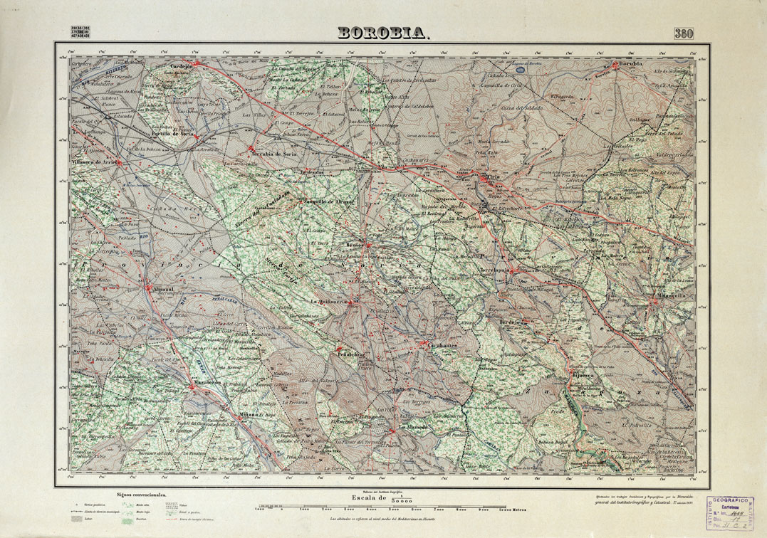 (N:18352) MAPA TOPOGRAFICO DE ESPANA - Borobia - Foglio 380 (B0014798) Carte e stampe antiche: riproduzione a colori su carta (formato A1)