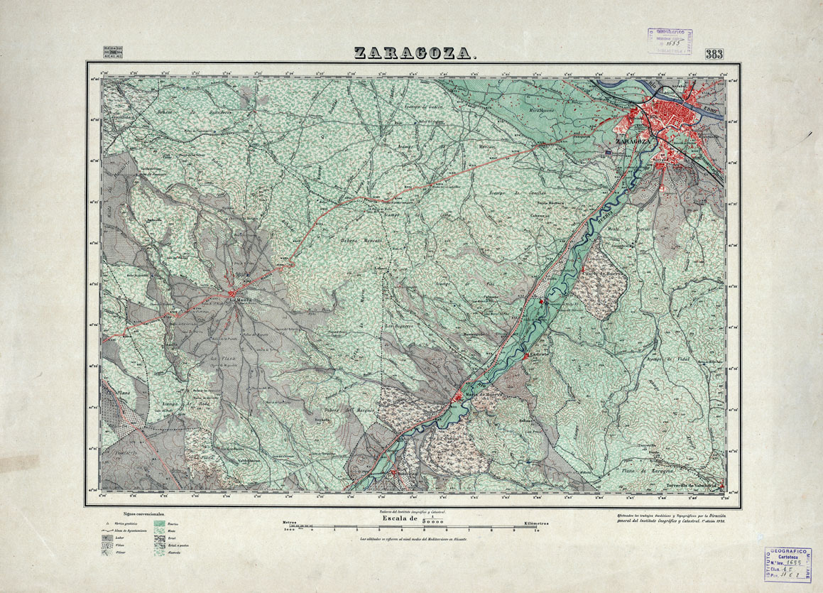 (N:18355) MAPA TOPOGRAFICO DE ESPANA - Zaragoza - Foglio 383 (B0014801) Carte e stampe antiche: riproduzione a colori su carta (formato A1)