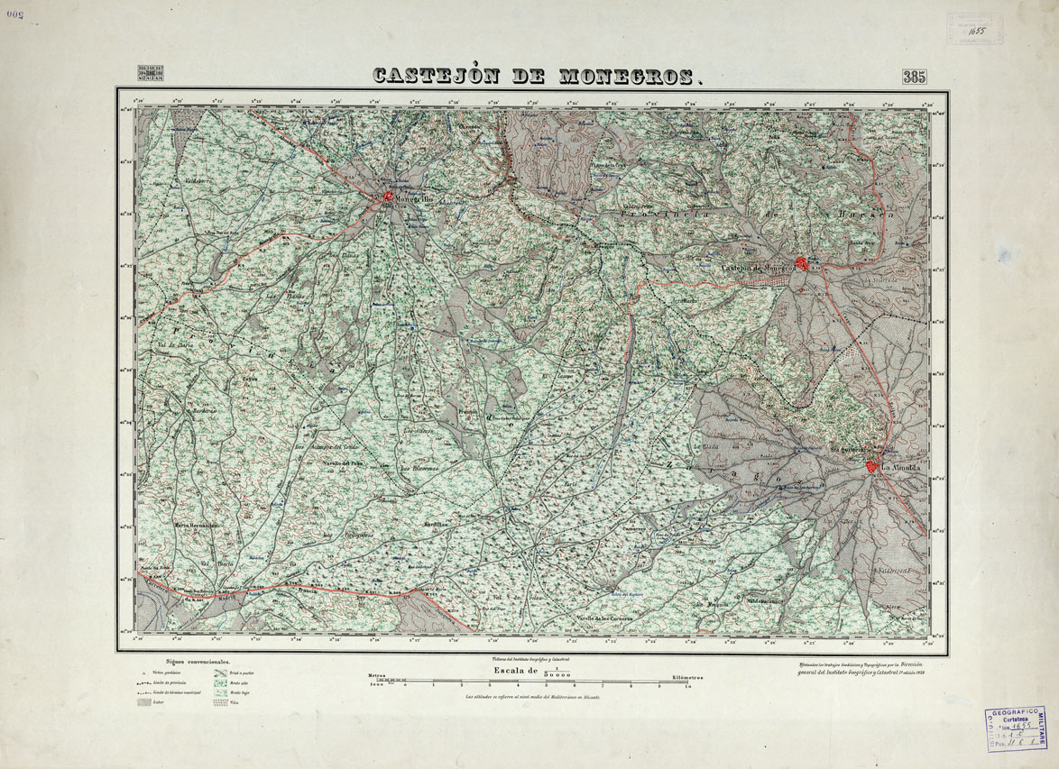 (N:18356) MAPA TOPOGRAFICO DE ESPANA - Castejon de Monegros - Foglio 385 (B0014803) Carte e stampe antiche: riproduzione a colori su carta (formato A1)