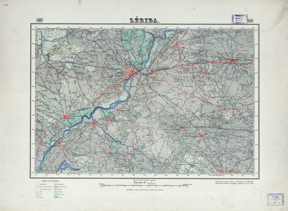 (N:18359) MAPA TOPOGRAFICO DE ESPANA - Lerida - Foglio 388 (B0014806) Carte e stampe antiche: riproduzione a colori su carta (formato A1)