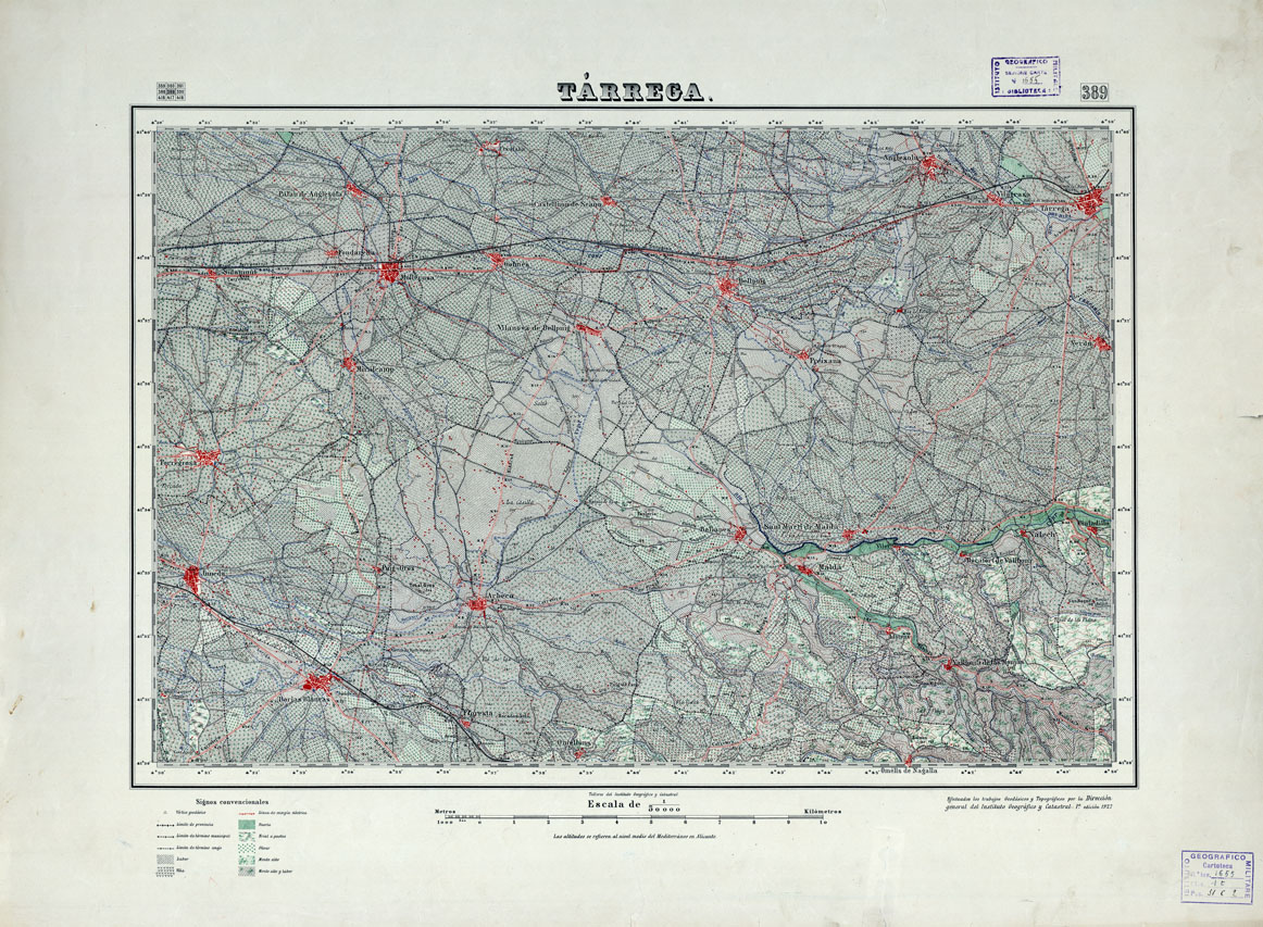 (N:18360) MAPA TOPOGRAFICO DE ESPANA - Tarrega - Foglio 389 (B0014807) Carte e stampe antiche: riproduzione a colori su carta (formato A1)
