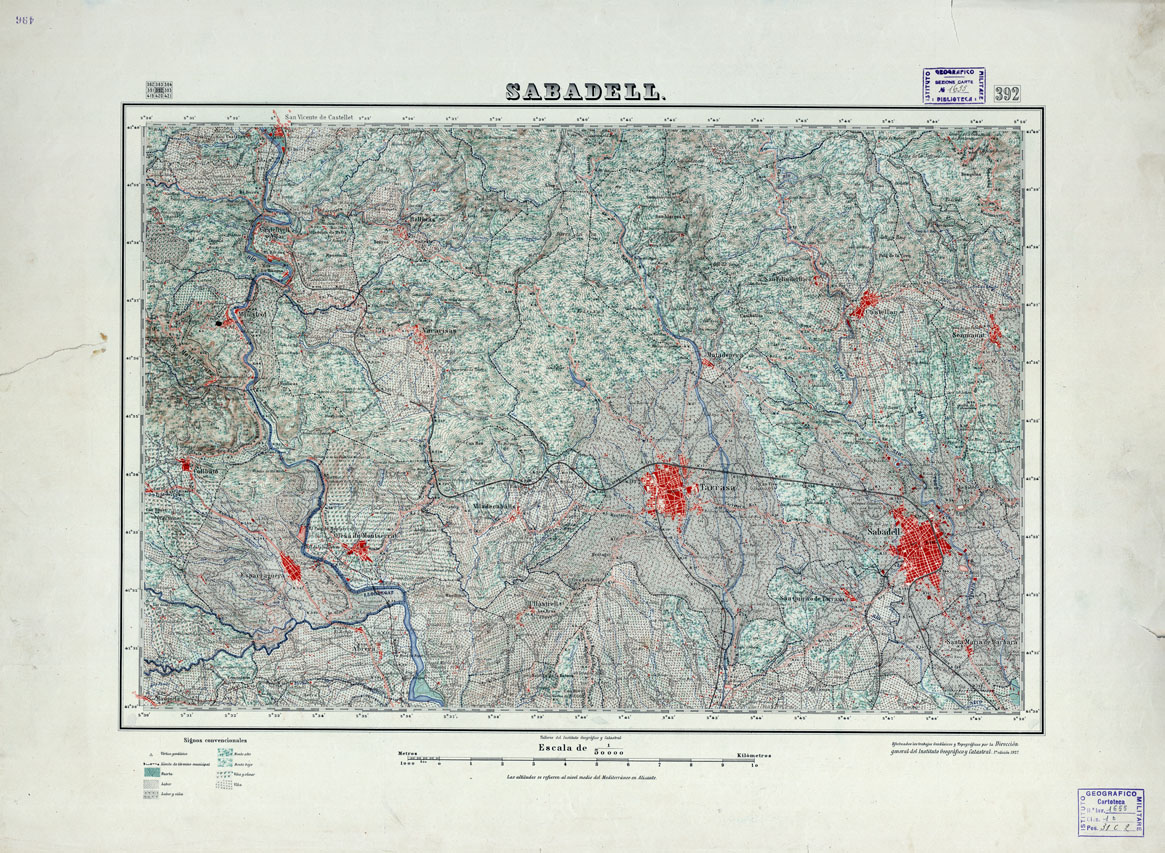 (N:18363) MAPA TOPOGRAFICO DE ESPANA - Sabadell - Foglio 392 (B0014810) Carte e stampe antiche: riproduzione a colori su carta (formato A1)